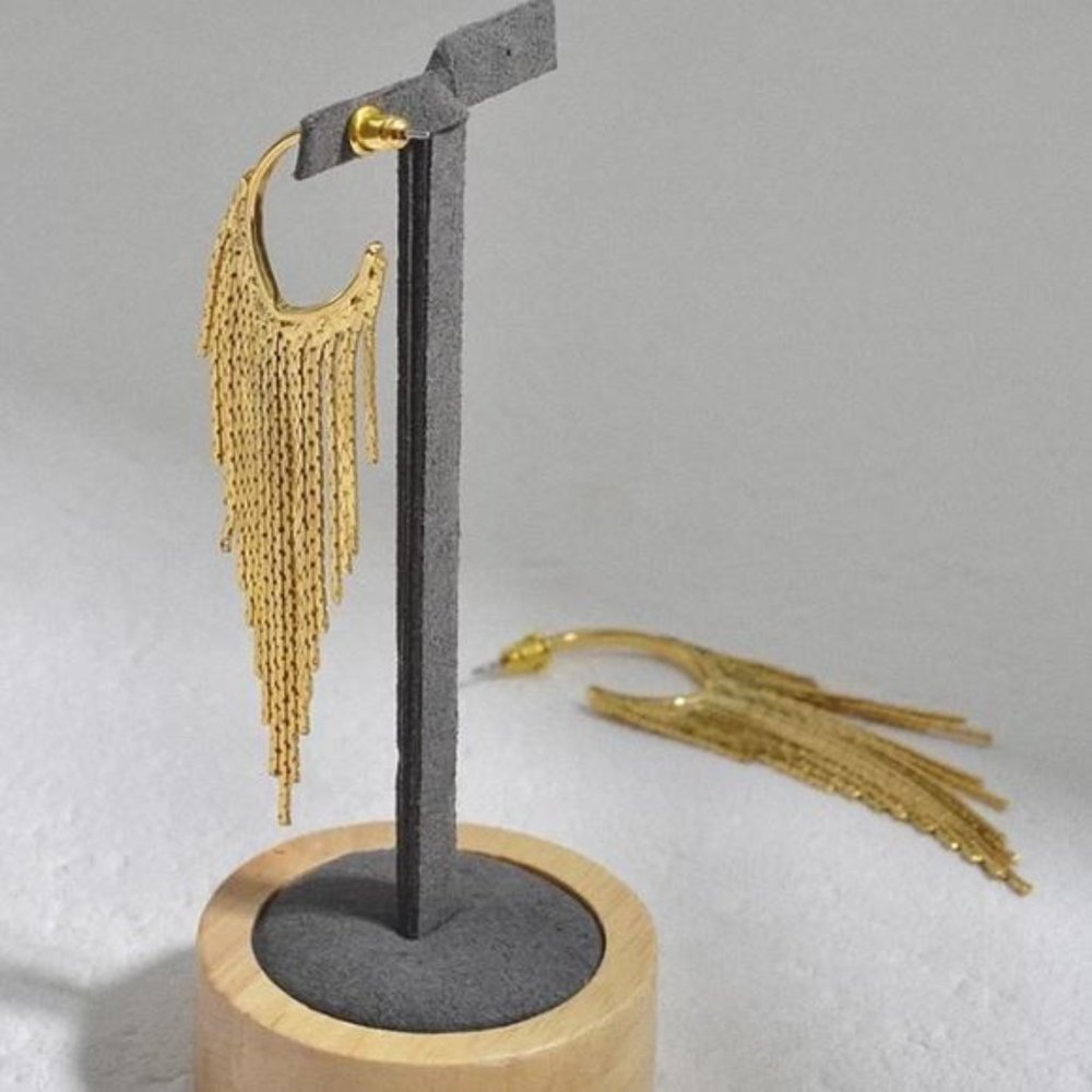 18K gold plated tassel dangle earrings, beautiful Earrings, cute Earrings - Picture 4 of 5